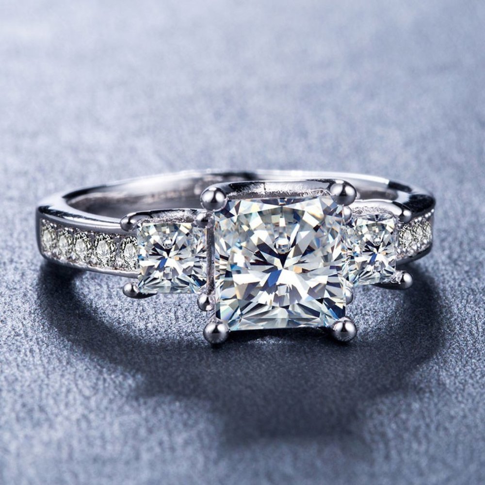 🎀 Exquisite 925 Silver Plating Cushion CZ Diamond Ring, GPMB1474-8